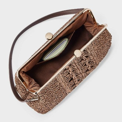 Straw Kiss Lock Clutch Bag - A New Day Natural Brown