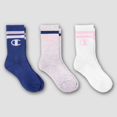 Champion Girls' 3pk Crew Socks - Blue L