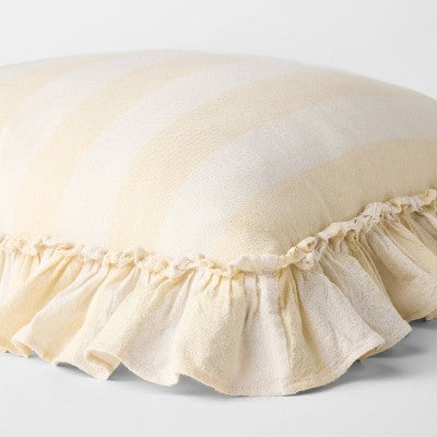 Square Pillow Big Stripe with Ruffle Pale Yellow and Cream - Threshold Design with Studio McGee