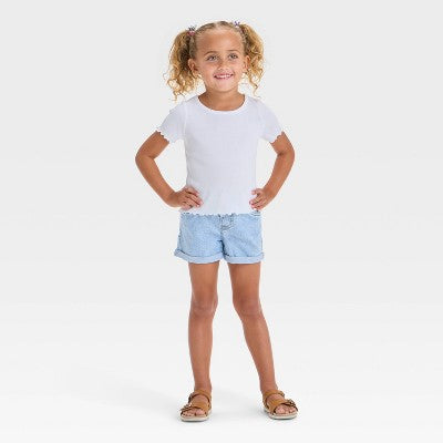 Toddler Girls' Ribbed Solid Knit Short Sleeve T-Shirt 5T