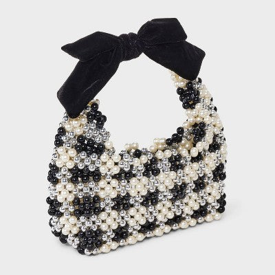 Beaded Checkered Bow Shoulder Bag - A New Day