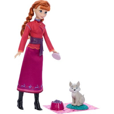 Disney Frozen Anna Fashion Doll & Wolf Cub Figure with 4 Nurturing Accessories