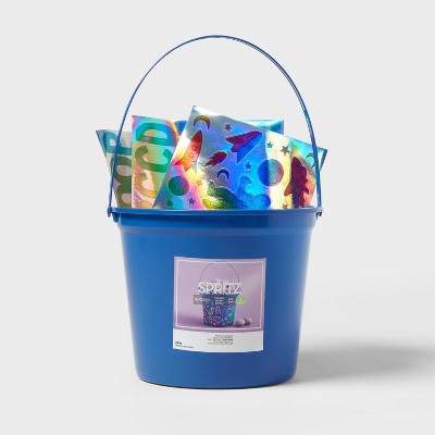 8"x9" Round Plastic Easter Bucket with Stickers Dark Blue - Spritz