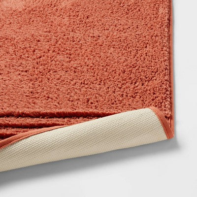 2pc 17"x24" and 20"x34" Performance Plus Textured Cotton Striped Non Skid Bath Rug Set Terracotta - Threshold