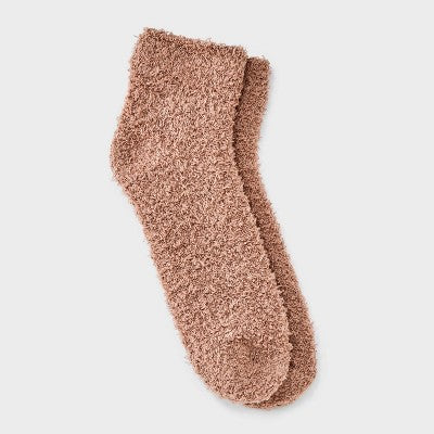 Women's Solid 2pk Cozy Ankle Socks - Auden Taupe/Brown 4-10: Recycled Polyester, Knit, Tagless