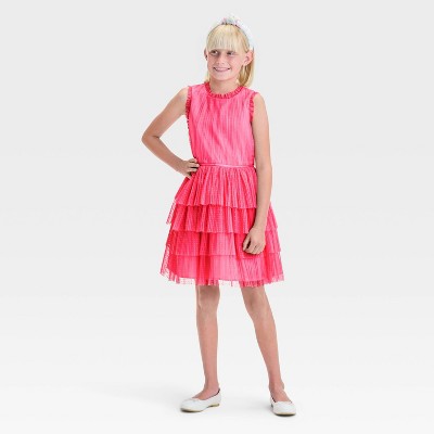 Zenzi Girls' Sleeveless Tiered Ruffle Skirt Dress - Melon Pink S