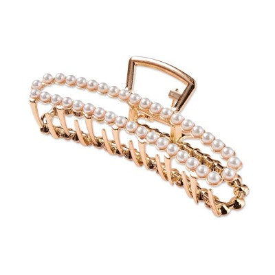 scunci Large Pearl Embellished Open Rectangle Claw Clip - Gold - All Hair - 11cm