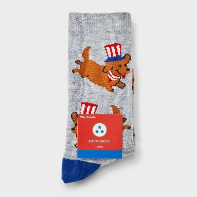 Women's Patriotic Pup Crew Socks - Heather Gray 4-10