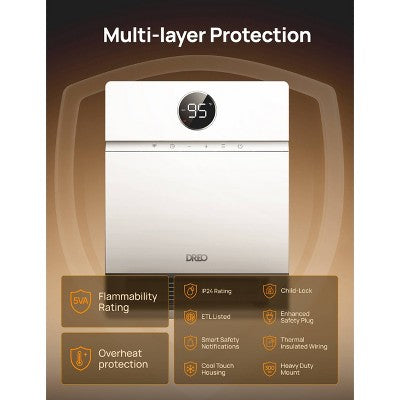 DREO 1500W Wall-Mounted Ceramic Heater Ultra-Quiet Smart Control and ECO Mode 30 Manual Oscillation with Alexa Compatible White