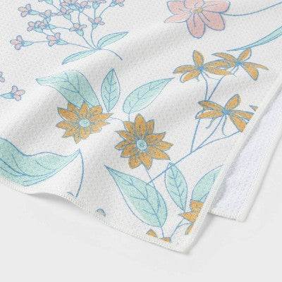 2pc Quick Dry Floral Border Waffle Oversize Bath Towel White - Room Essentials