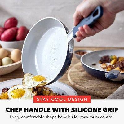 Bobby Flay 2pk (8" and 10") Ceramic Nonstick Aluminum Fry Pan Set Oxford Blue: Lifetime Warranty, Dishwasher-Safe Cookware