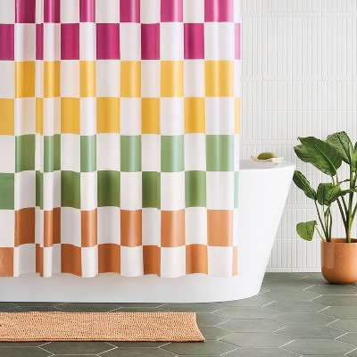 13pc PEVA Checkerboard Shower Curtain and Rings Set Multi - Room Essentials