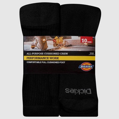 Men's Dickies 10pk Work Crew Socks - Black 6-12