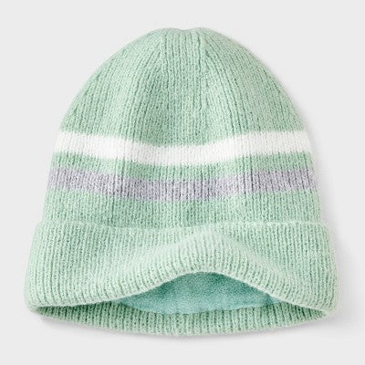 Girls' Striped Beanie Hat - Cat & Jack Aqua/White/Gray