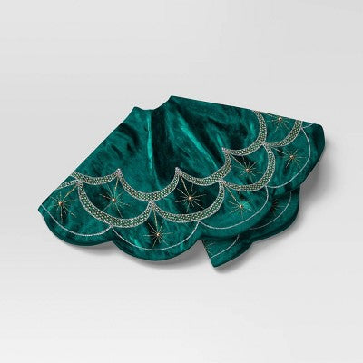 48" Christmas Dia Art Deco Embellished Soft Velvet Tree Skirt Green - Wondershop