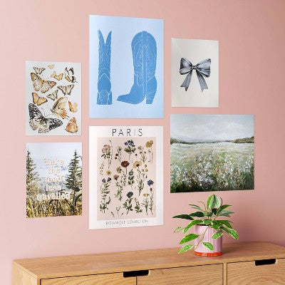Set of 6 Printed Posters for Dorm Room with Adhesive Cottage Cowgirl - Room Essentials (LOCAL PICKUP ONLY)
