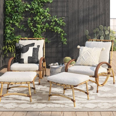 2pc Sculptured Statement Patio Conversation Set Chair & Ottoman - Threshold: Steel Frame, Weather-Resistant, with Cushions (LOCAL PICKUP ONLY)
