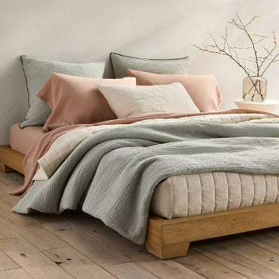 King Heavyweight Linen Blend Quilt Pillow Sham Natural - Casaluna: Rayon & Cotton, Diamond Pattern, Zipper Closure