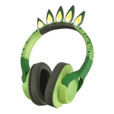 ART + SOUND LED Light Up Wireless Headphones - Dinosaur: Over-Ear, Built-In Mic, Foldable