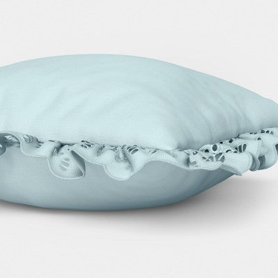 26"x26" Eyelet Ruffle Outdoor Throw Pillow Blue - Threshold designed with Studio McGee