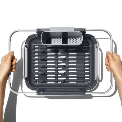 OXO Over The Sink Dish Rack: Aluminum Freestanding Dish Drainer & Sink Caddy, Hand Wash, Gray, 15"x11.5"x5.7"