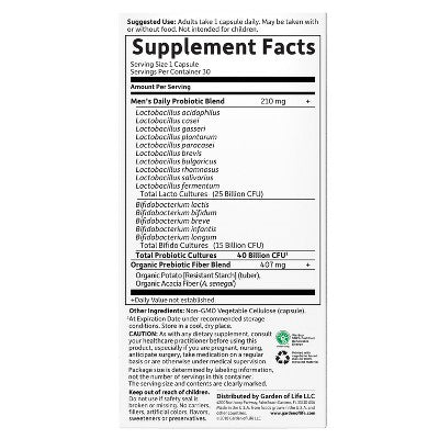 Garden of Life Men's Probiotic Daily Care Capsules - 30ct