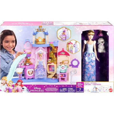 Disney Princess Pet Palace & Cinderella Fashion Doll with 2 Animal Friends & 20+ Furniture & Accessories