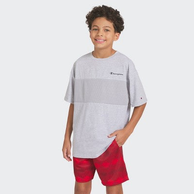 Champion Boys Oversized Mesh Panel T-Shirt Heathered Gray M 10/12