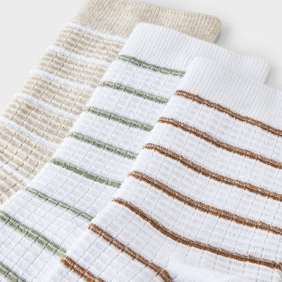 Women's 2pk Waffle Stripes Textured Mid Crew Socks - Auden - Oatmeal