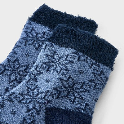 Women's Poinsettia Double Lined Cozy Ankle Socks - Auden Denim Blue 4-10: Knit Fairies Pattern, Lightweight, Machine Washable