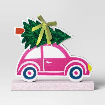 Wood Vintage Car Christmas Figurine - Wondershop Pink