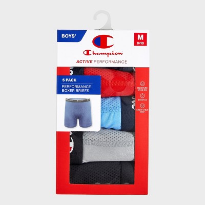 Champion Boys' 5pk Wicking Active Performance Boxer Briefs- Blue/Red S