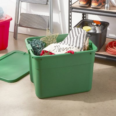 20gal Latching Christmas Storage Tote with Lid Green - Brightroom (LOCAL PICKUP ONLY)