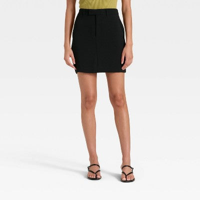 Women's Tailored Mini A-Line Skirt - A New Day Black L