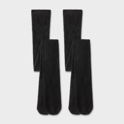 Girls' 2pk Cotton Tights - Cat & Jack Black S