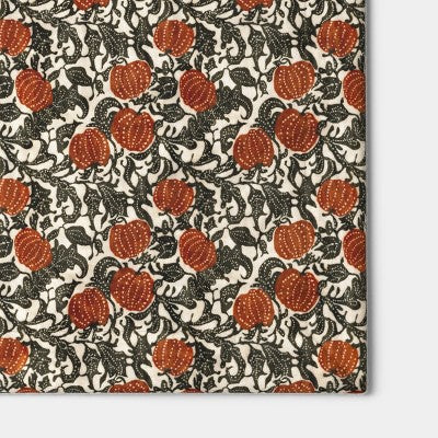 Pumpkin Printed Plush T Throw Blanket with Faux Shearling Reverse Khaki/Orange/Green -Threshold