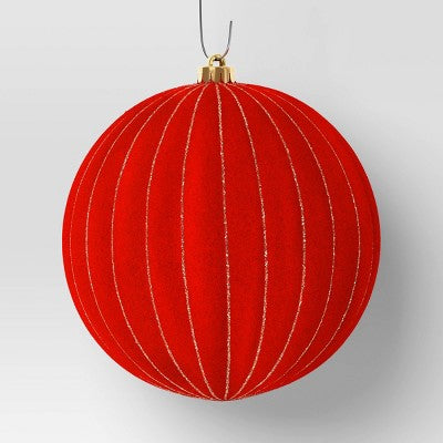2ct Christmas 200mm Flocked Ribbed Glitter Ornament Set Red - Wondershop