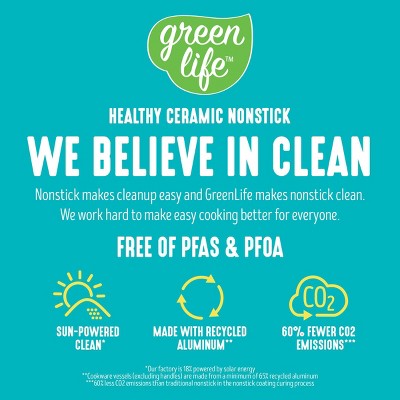 GreenLife Essentials 2pk (8" and 10") Ceramic Nonstick Aluminum Fry Pan Set Caribbean Blue: Cookware Set, Dishwasher-Safe