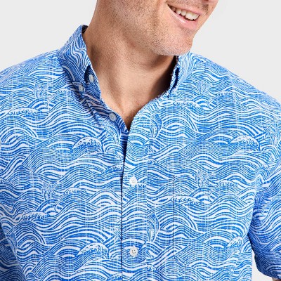 Men's Short Sleeve Waves Button-Down Shirt  M