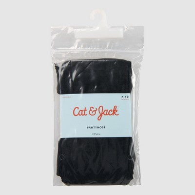 Girls' High Waisted 2pk Pantyhose - Cat & Jack Black 12-14