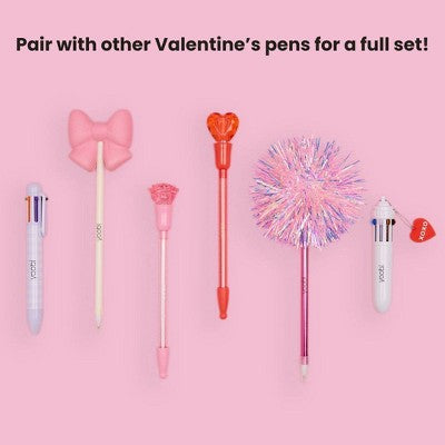 Yoobi Valentine's Day Pom Pom Pen Pink Tinsel 1.0mm Black Ink Valentine's Day Gift