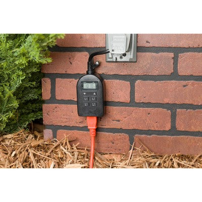 GE My Touch Smart Simple Set Digital Timer Outdoor 1 Grounded Outlet 2 Setting Trigger Plug Black: Light Timer Plug for Outdoor Use