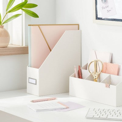 Canvas Magazine File Holder and Organizer Cream - Brightroom: Desk Organizer, Magazine Storage, File Folders Bin