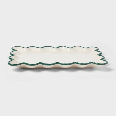 Ceramic Scalloped Soap Tray Ivory/Green - Threshold