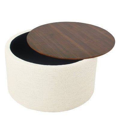 HomePop 30" Dinah Storage Ottoman Cream: Upholstered Round Bench with Lid (LOCAL PICKUP ONLY)