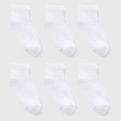 Hanes Girls' 6pk Pure Comfort Organic Cotton Ankle Socks - White L
