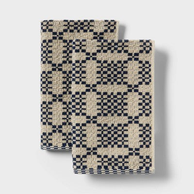 2pk Americana Geo Hand Towels Blue/Tan - Threshold