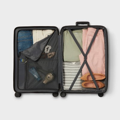 Large Checked Spinner Wheels Suitcase Silver - Open Story