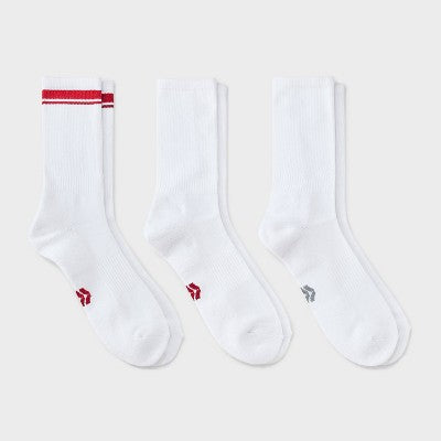 Men's Striped Tonal Varsity 3pk Crew Socks - All In Motion Red 6-12