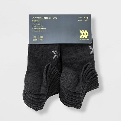 Women's Cushioned Active 10pk Athletic No Show Socks - All In Motion Black 4-10